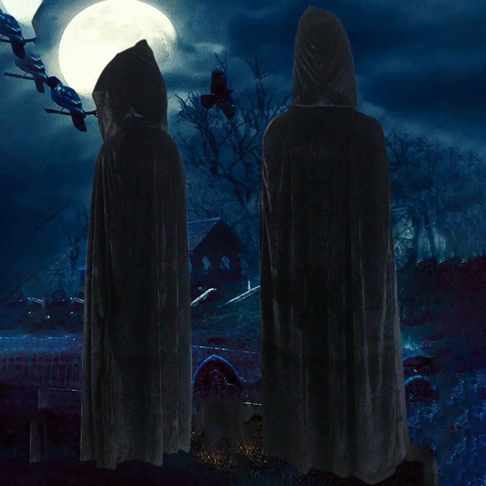 Solid Color Velvet Cloak Reversible Design Full Length Long Cape Black Red Green Velvet Material Hooded Robe Anime Convention