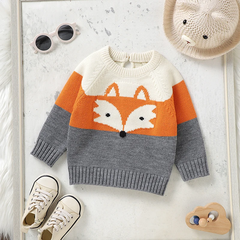 Baby Sweaters Knitted Newborn Kid Clothing Fashion Striped Cute Fox Tops Outerwear Infant Girls Boys Pullover Long Sleeve Autumn