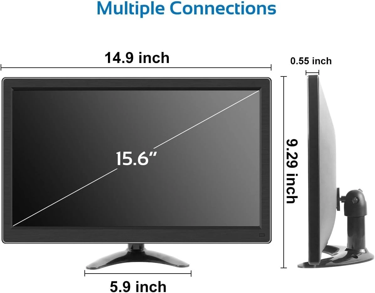 15.6 inch PC Monitor FHD IPS Display LED Screen Desktop Monitor with HDMI/VGA/BNC/AV/USB/AV Port,Built-in Speakers, for CCTV