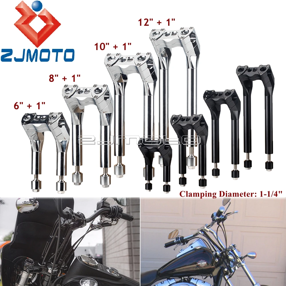 

6''/8"/10"/12" Motorcycle 1-1/4" Top Clamp Pullback Style Handlebar Risers For Harley Dyna Street Bob Softail Sportster Bobber