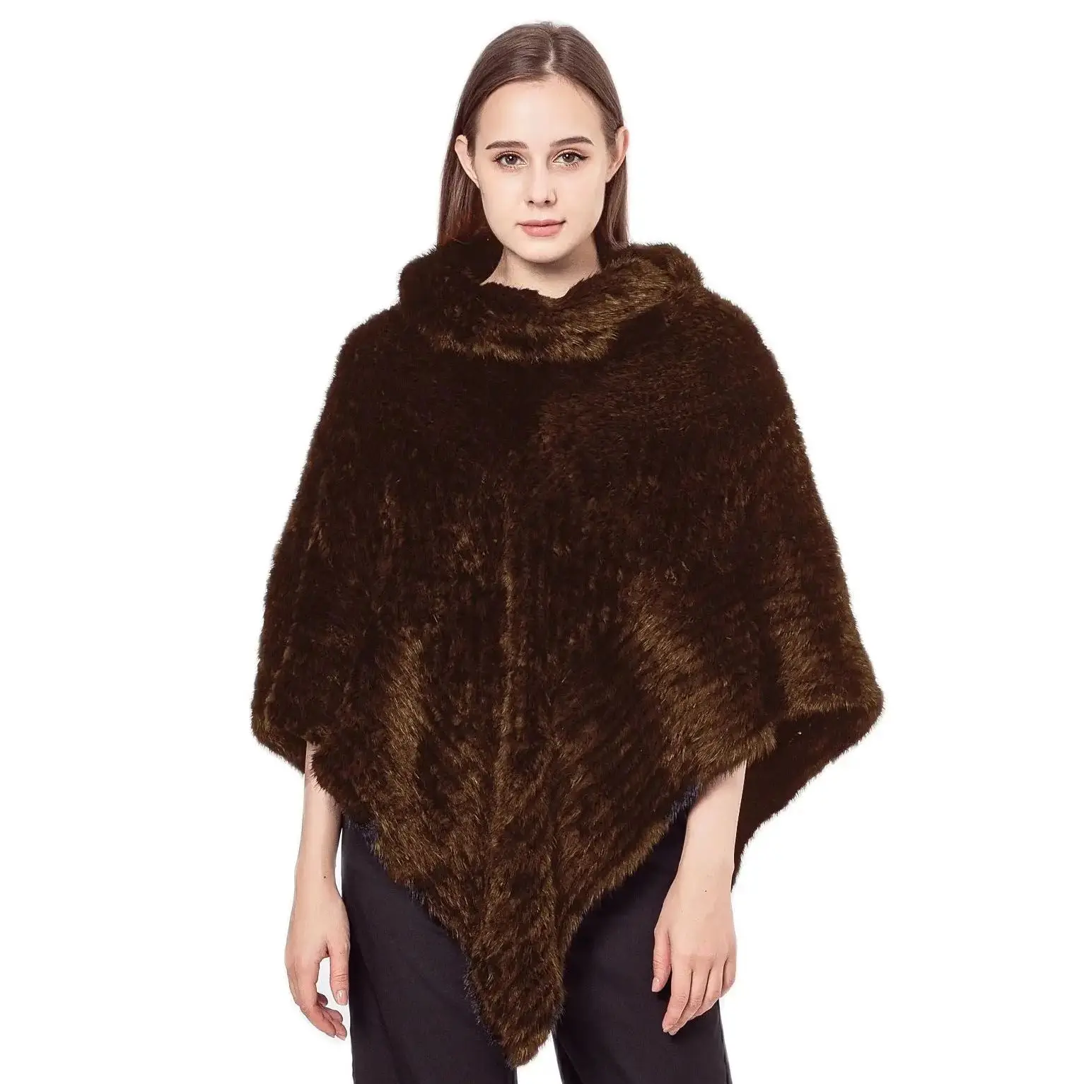 Knitted Mink Fur Poncho for Women, Luxury Furry Shawl, Winter Stole, Crop Jackets, Black Scarf, 210722