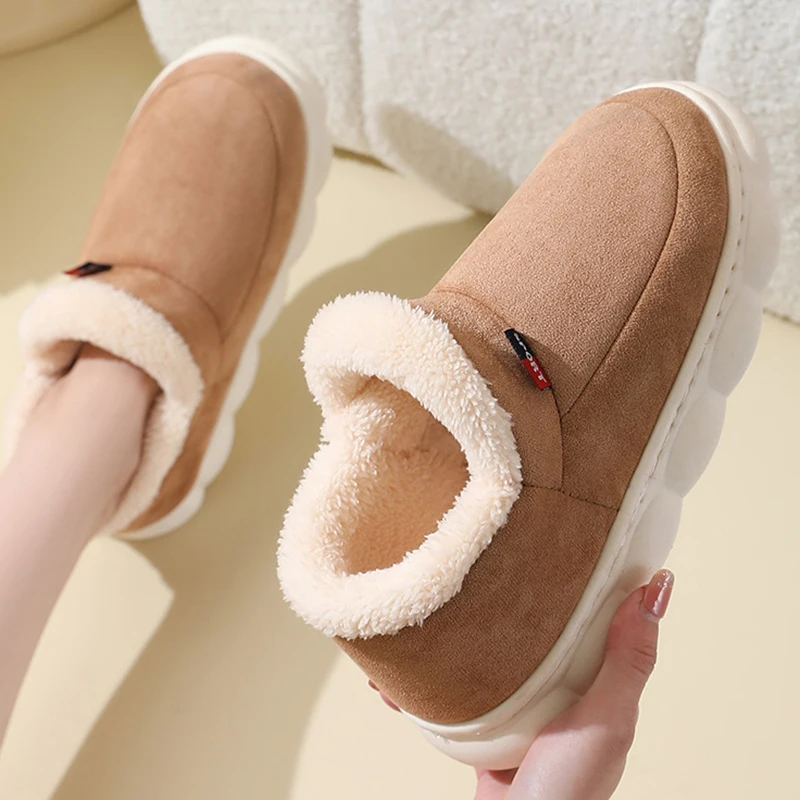 2025 zapatillas de felpa con plataforma de invierno para mujer, cómodas zapatillas de interior de algodón con suela suave, botas de nieve cálidas antideslizantes a prueba de viento para mujer