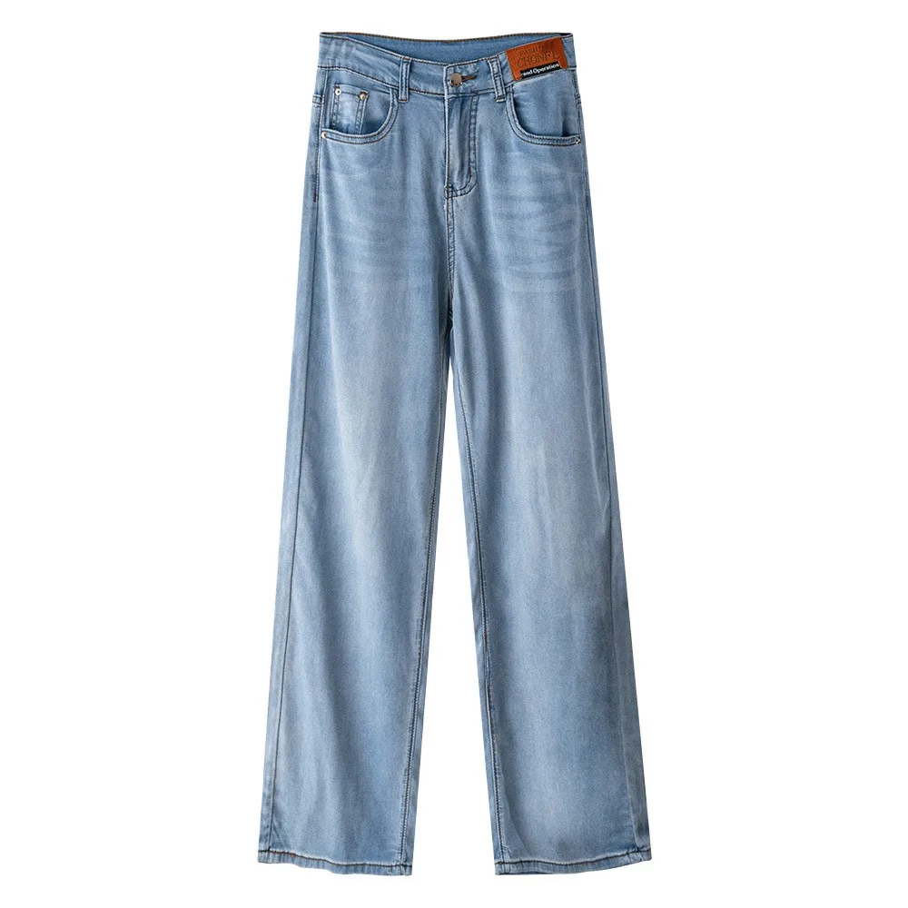 Jeans Met Hoge Taille Damesbroek Met Rechte Pijpen En Losse Zomerzachte Vloer Met Wijde Pijpen