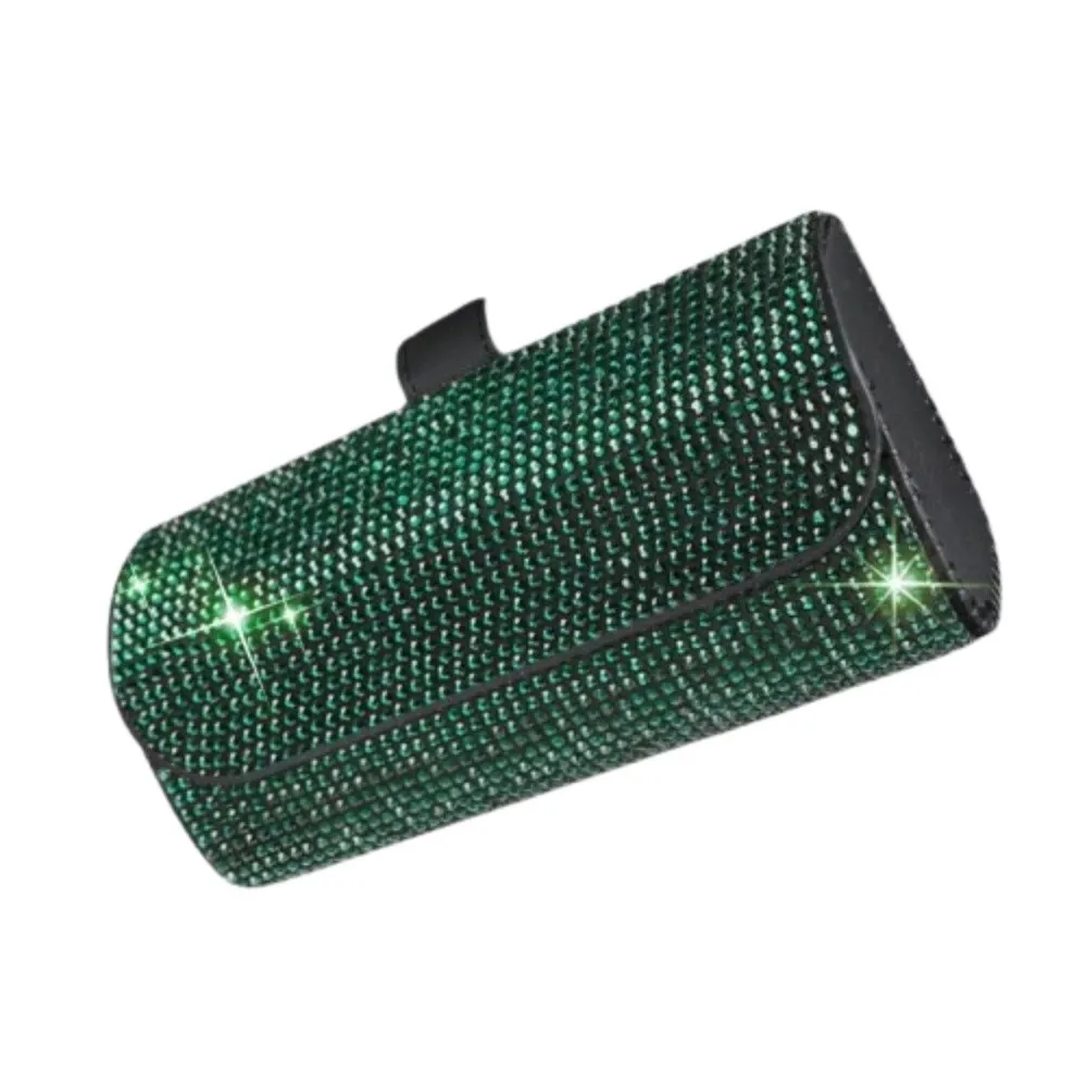 

Bling Sun Visor Glasses Case Luxury PU Leather Car Eyeglasses Holder Clip Organizer Crystal Sunglasses Storage Box Auto interior