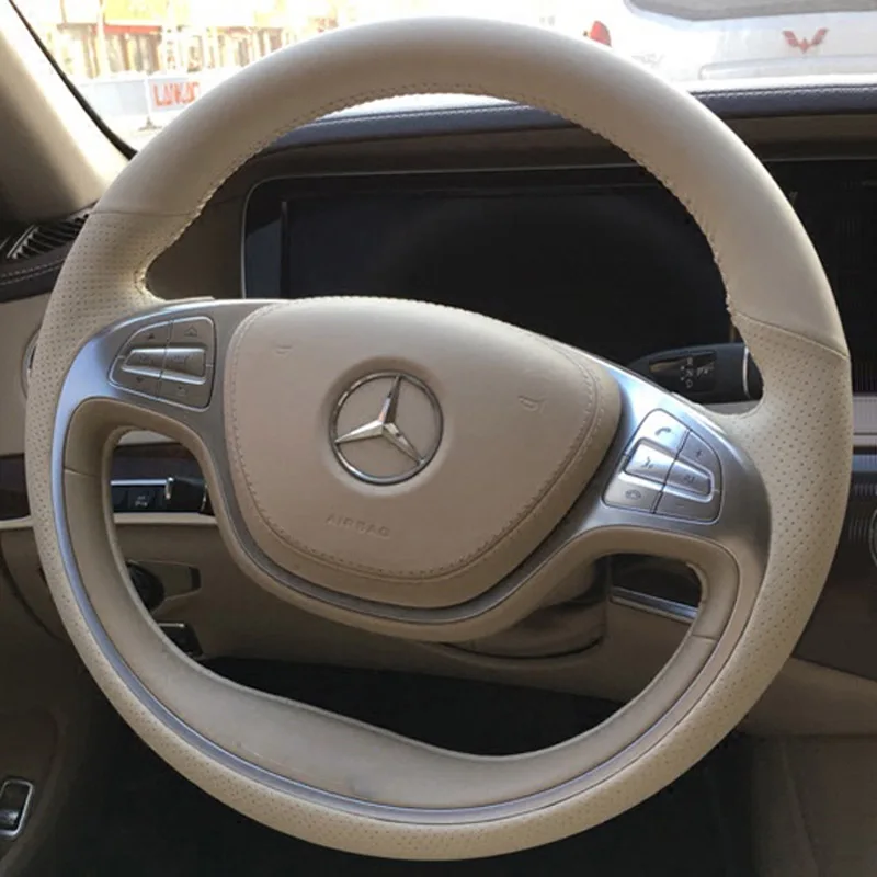 DIY Hand Sewing Steering Wheel Cover for Mercedes Benz S Class S320/S350/S400/S600 Car Genuine Leather Interior Accessories