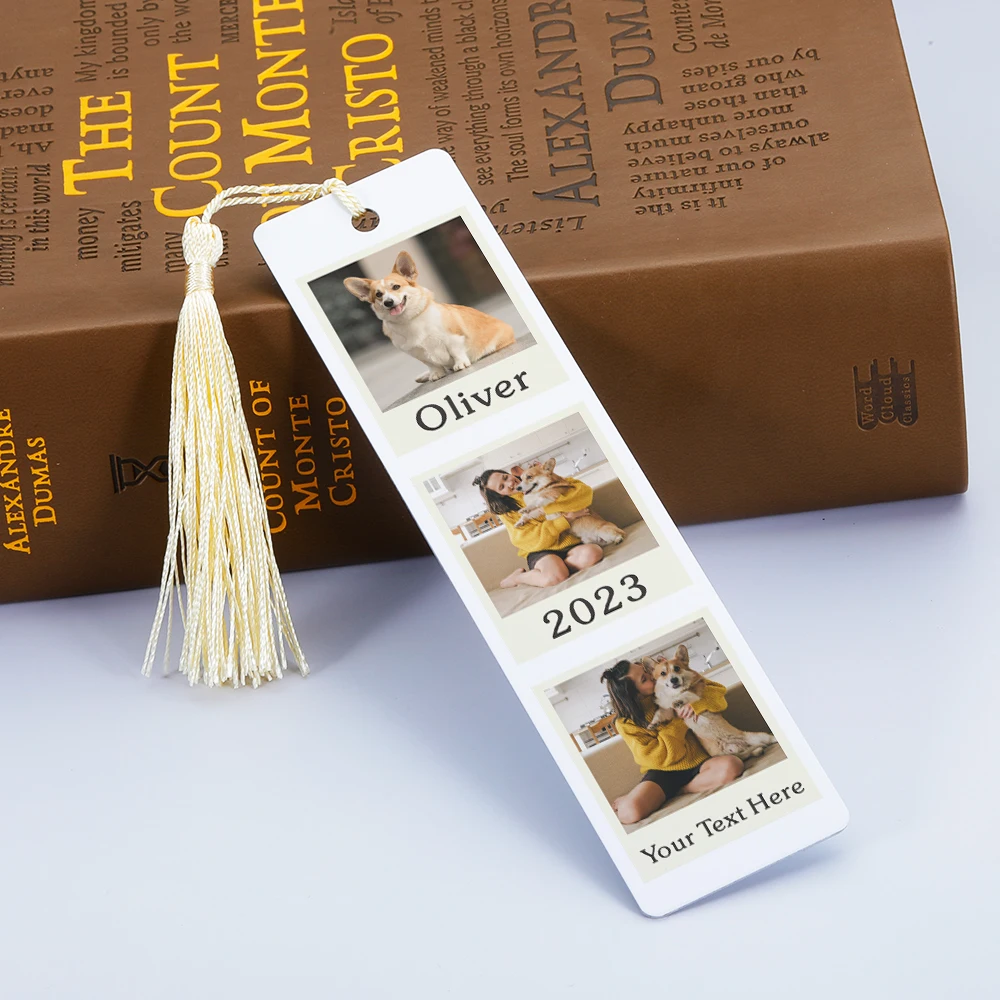 

Personalised 3 Photo Bookmark with Tassel Pet Lover Gift for Him Her Custom Dog Picture Reading Book Mark Creative Birthday Gift