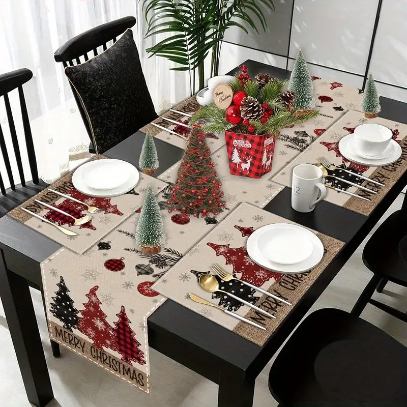 VIKAMA American Country Style Christmas Table Flag Placemat Set Waterproof And Non Slip Kitchen Dining Table Mat Home Decor