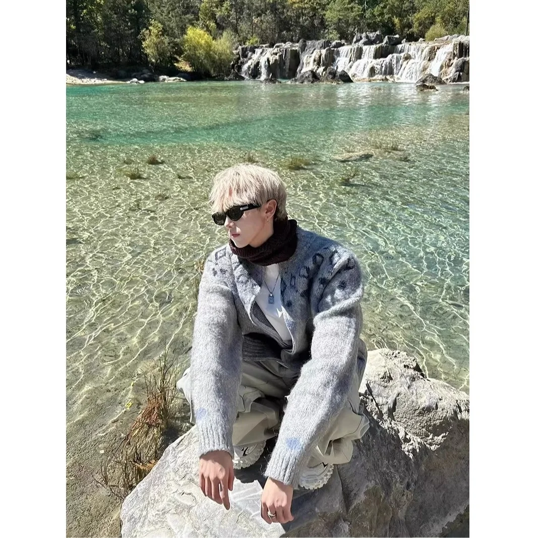 

Американский Sle винтажный скандинавский вязаный кардиган Fair Isle, мужской зимний ленивый Sle, ретро-вышивка, ромбовидный узор, трикотаж