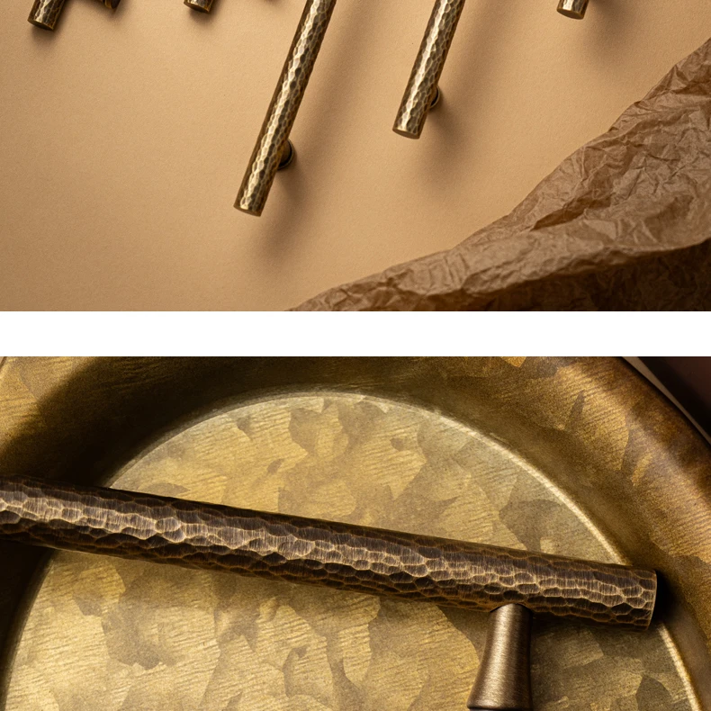 Hand-hammered antique brass cabinet handle 3