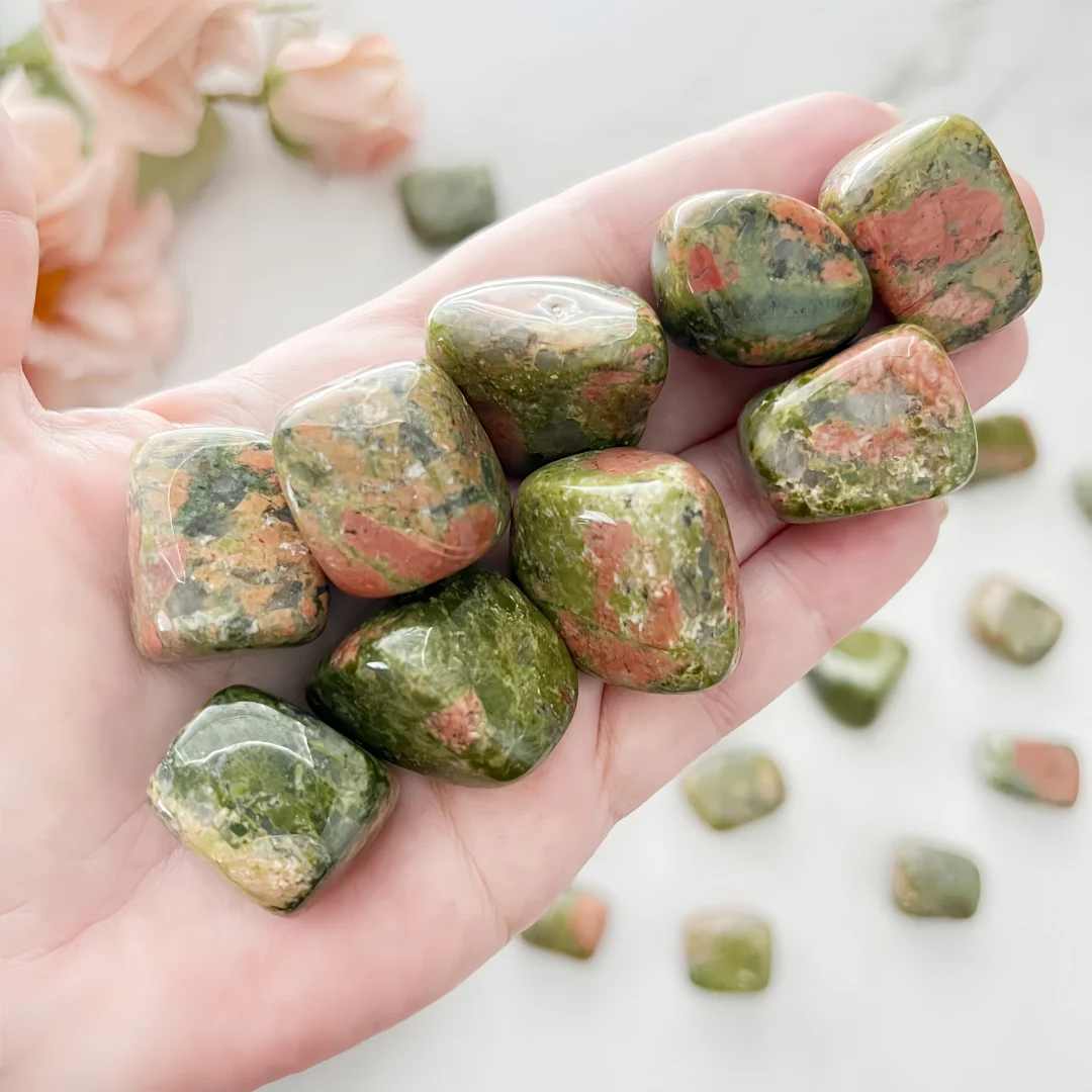 40/120/240g Natural Unakite rolling stones, polished crystals, irregular crystal, bulk crystals, outdoor garden decorative stone