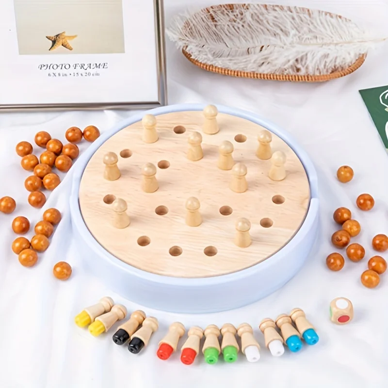 25개 어린이용 나무 색상 인지 기억 체스 장난감, 논리적 사고 집중력 훈련 인터랙티브 게임 장난감
