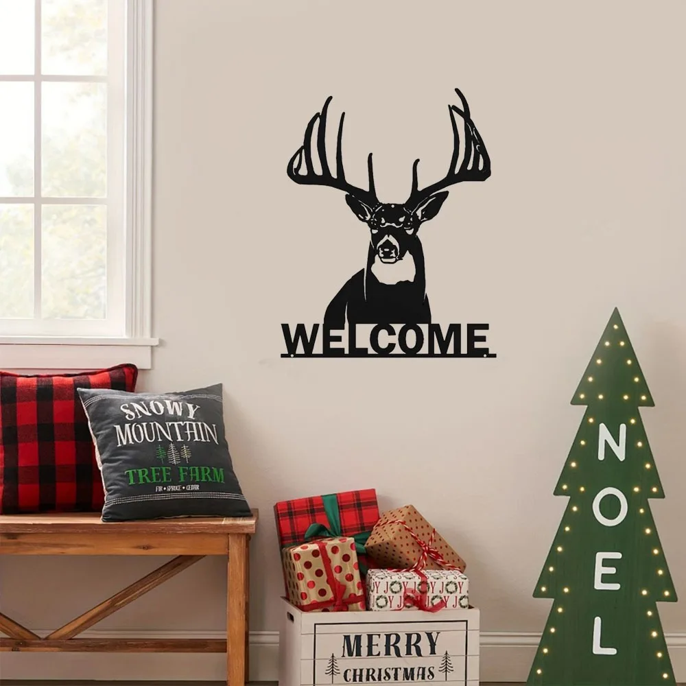 Welcome Whitetail Deer Buck Metal Wall Art Sign Ideal for Home or Cabin Decor, Rustic and Elegant Metal Sign Featuring a Deer