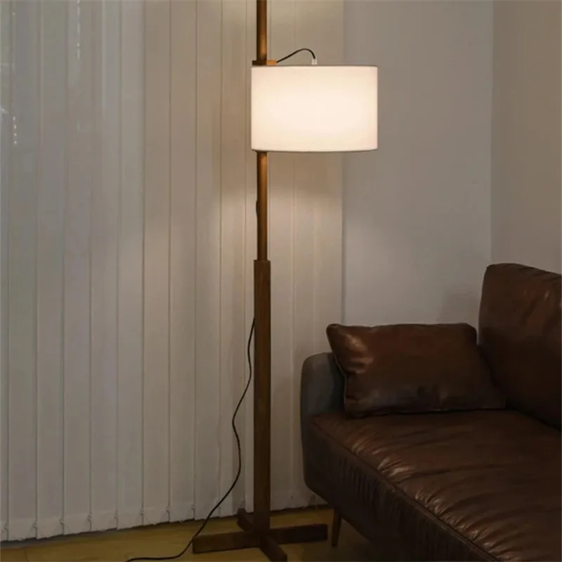 Wabi Sabi Wood Floor Lamp Designer Japanese Fabric Liftable Lamp Office Coffee Reading Lamp Retro Office Study Vertical Lamp