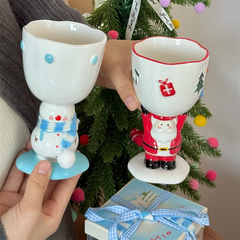 

Christmas! Cute Scarf Snowman Goblet Ice Cream Cup Underglaze Colored Milk Coffee Mug Gift for Friends