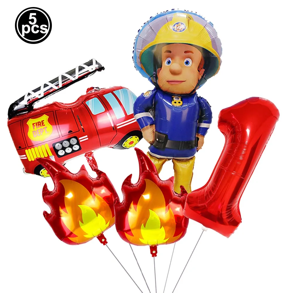 5 stücke Feuer Ballon Feuerwehrmann Feuerwehrauto 32 zoll Rote Anzahl Ballons Set Jungen Feuer Thema Geburtstag Party Dekoration Lieferungen – Detail 2