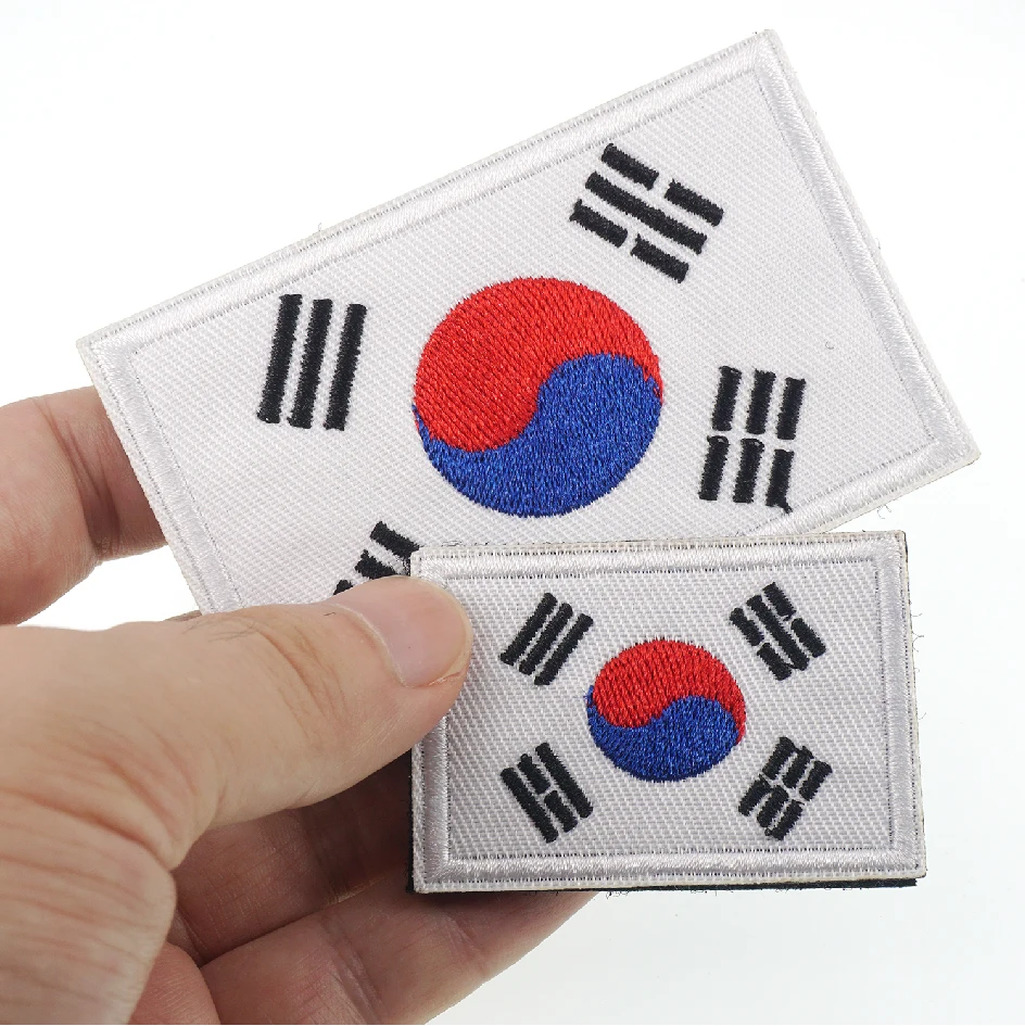 5/1 Stück südkoreanische Flagge bestickter Aufnäher Korea Klettverschluss Schulterabzeichen Applikation für Kleidung – Detail 3
