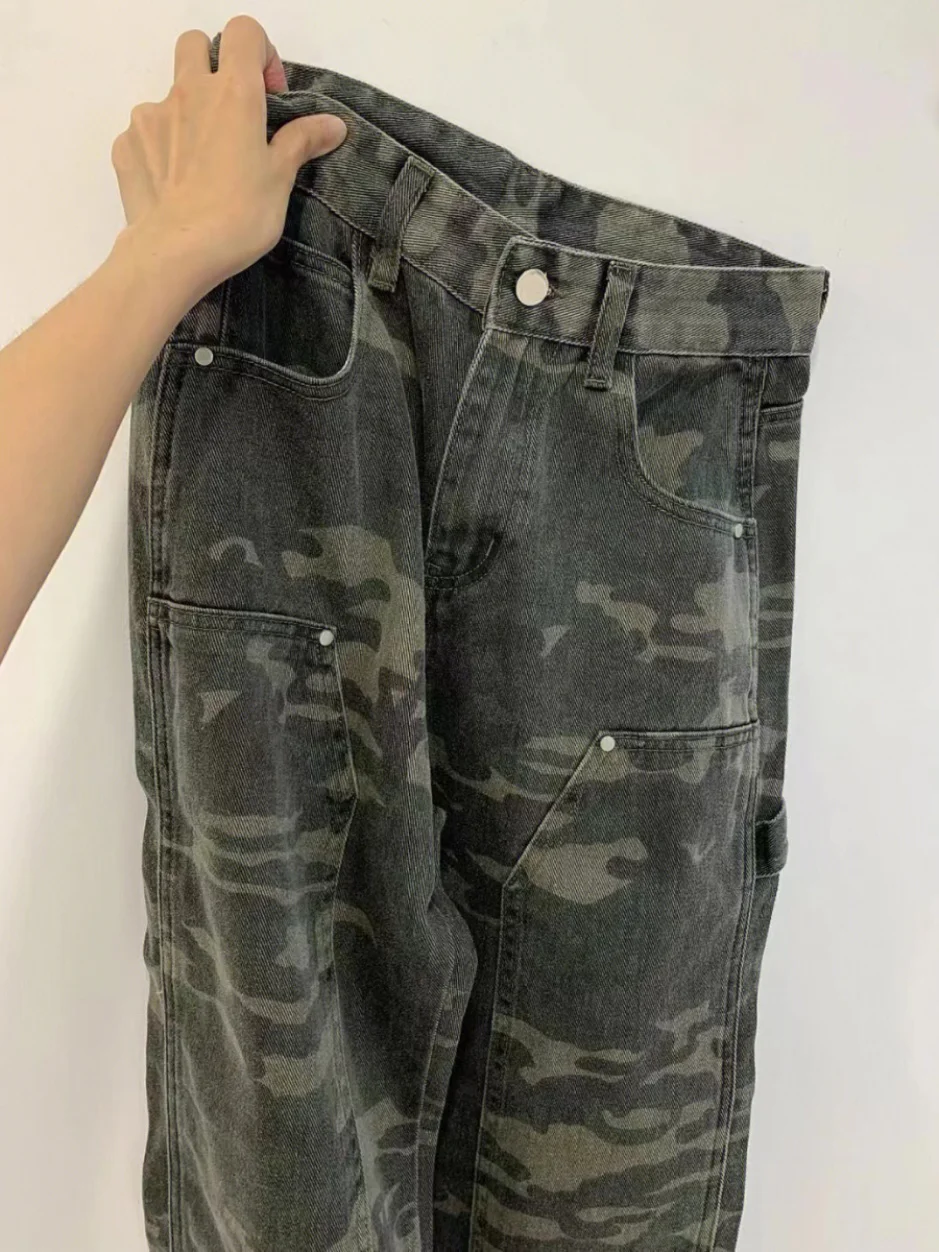

Camouflage Workwear Jeans Loose Straight Leg High Street American Sle Casual Trousers Trendy Loose Long Pants for Men