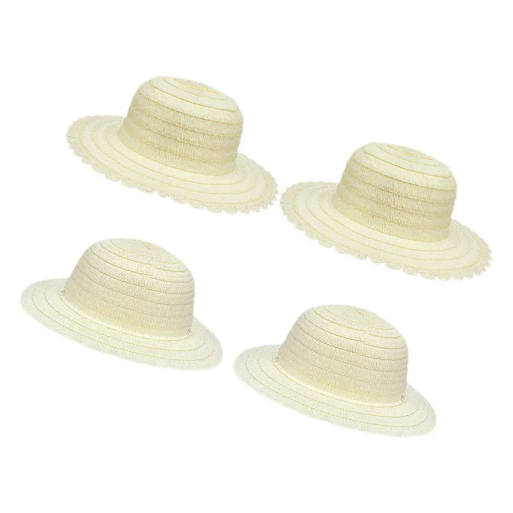 4Pcs DIY Straw Hats White Blank Canvas for Painting Crafts Summer Sun Protection Beach Party Performance Art Projects
