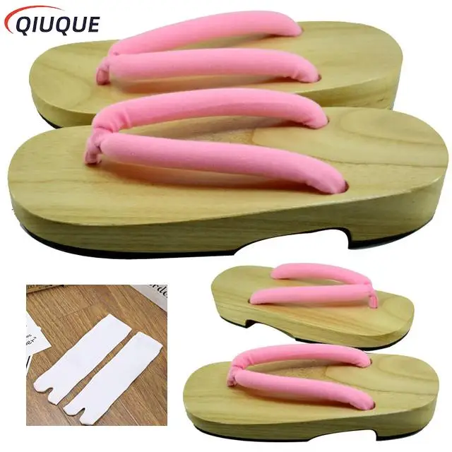 Kamado Nezuko Cosplay Clogs Kimono Flip-flops Geta Pink Slippers Shoes Anime Cosplay Accessories