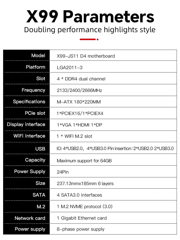 JIESHUO X99 Motherboard with M.2, USB 3.0, LGA 2011 Socket for for Gaming Computer support TPM 2.0