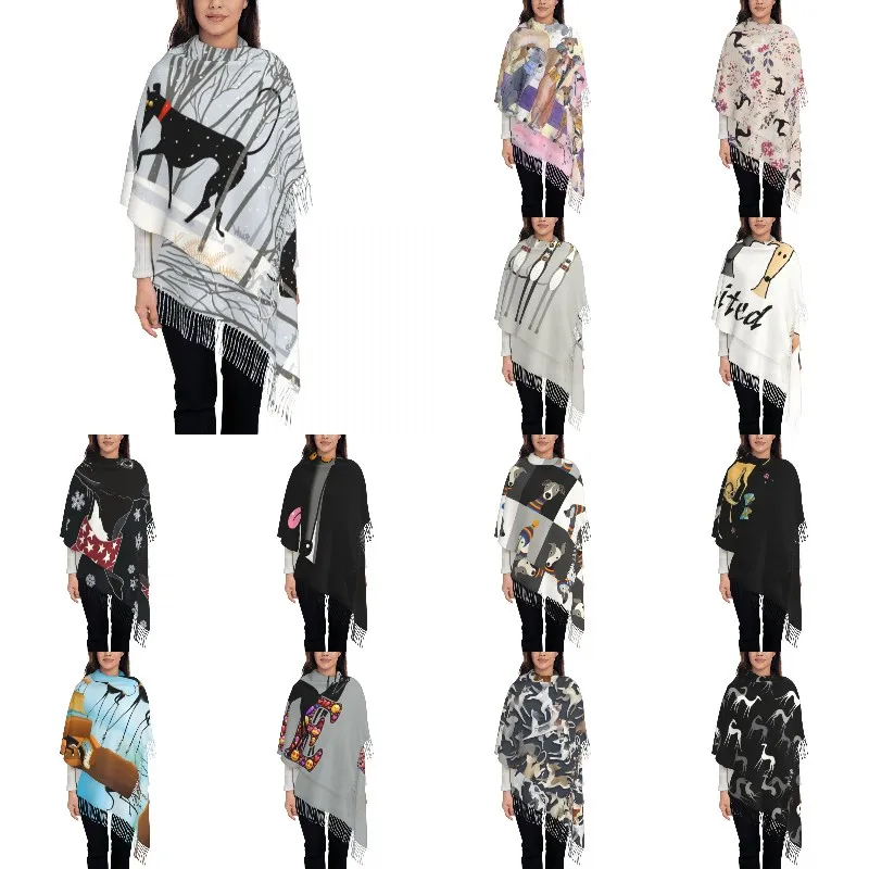 

Winter Hound Tassel Scarf Women Soft Greyhound Whippet Sighthound Dog Shawls Wraps Ladies Winter Scarves