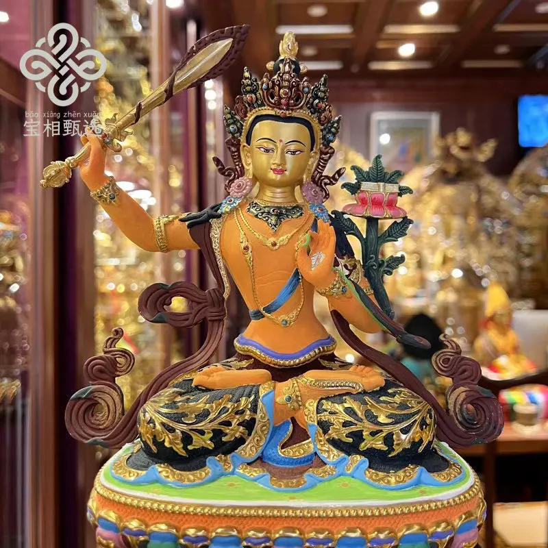 Manjushri Bodhisattva pure copper gilt Buddha statue painted treasure selection y2 Tibetan Tantra Buddhist Hall