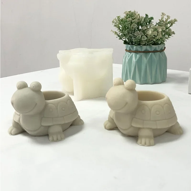 3D Turtle Succulent Plant Flowerpot Epoxy Resin Silicone Mold Tortoise Candle Cup Storage Box DIY Concrete Cement Gypsum Mold