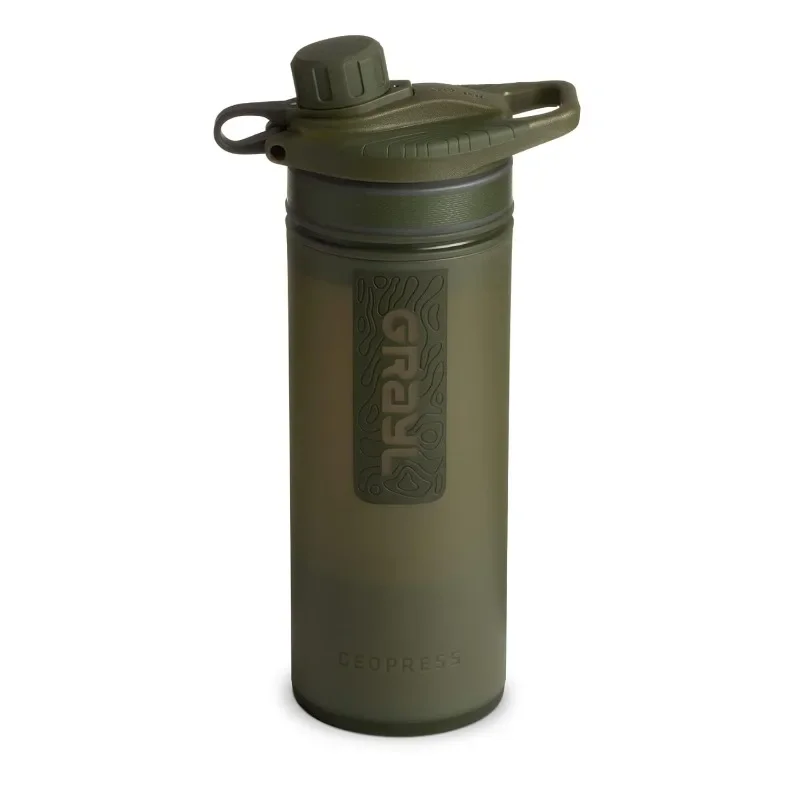 GeoPress 24 oz Water Purifier Bottle - Filter for Hiking, Camping, Survival, Travel (Olive Drab)