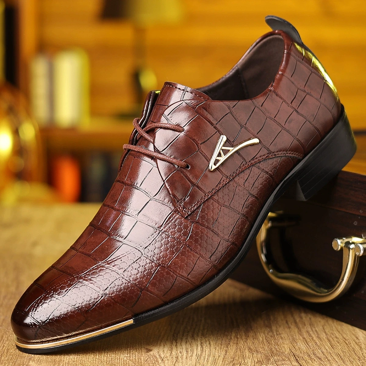 Fashion PU Leather Shoes Men Business Formal Dress Footwear Black Brown Casual Suit Comfortable British Style Groom Men Shoes