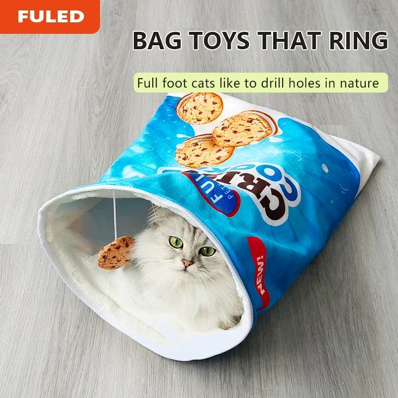 6 Gourmet Pattern Designs Cat Tunnel Toy, Collapsible Interactive Cat Drill Bag Pet Toy With Plush Ball, Cat Tunnel Bag