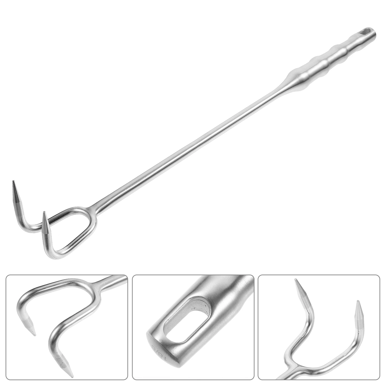 

1pc Stainless Steel Meat Flipper Hook Bbq Food Turner Grilling Hook Picnic Reusable Handle Lightweight Kitchen Barbecue Tool For