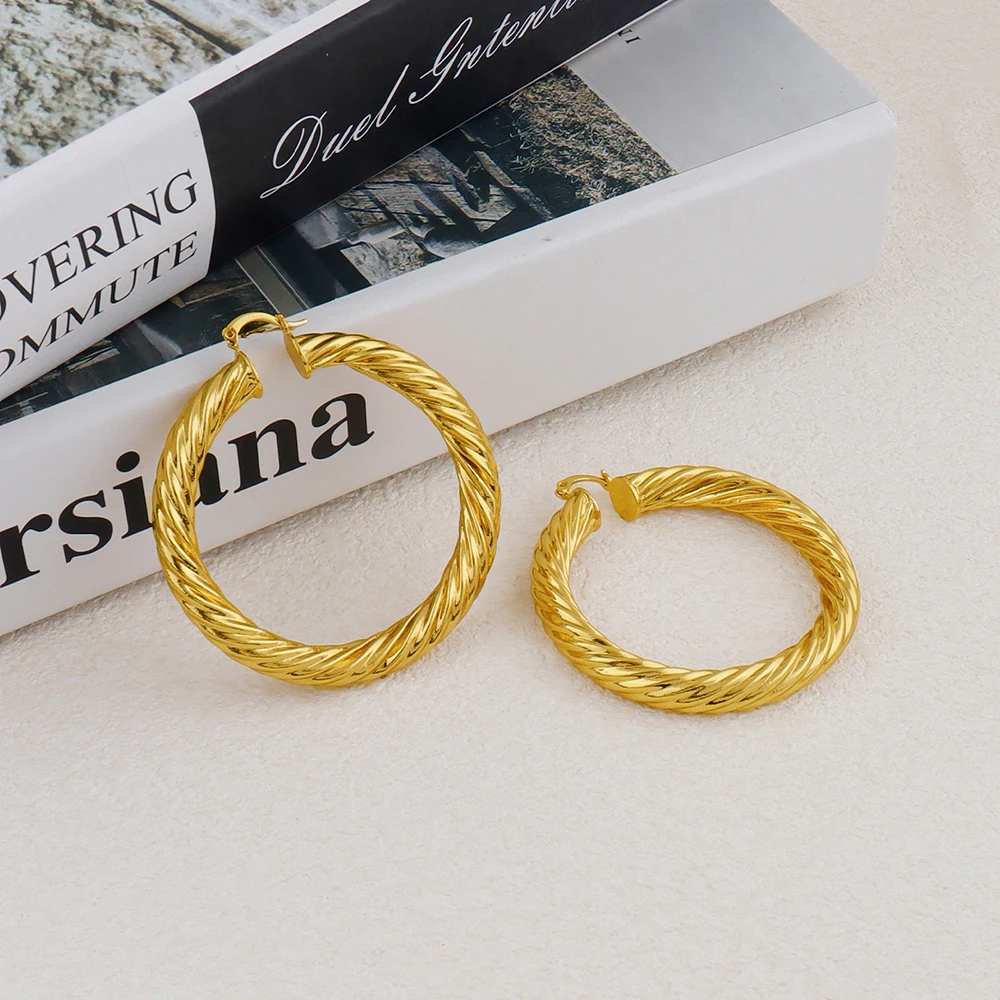 

Vintage Twisted Hoop Earrings 6CM African Big Earrings for Women Gold Plated Stainless Steel Party Jewelry Accessories