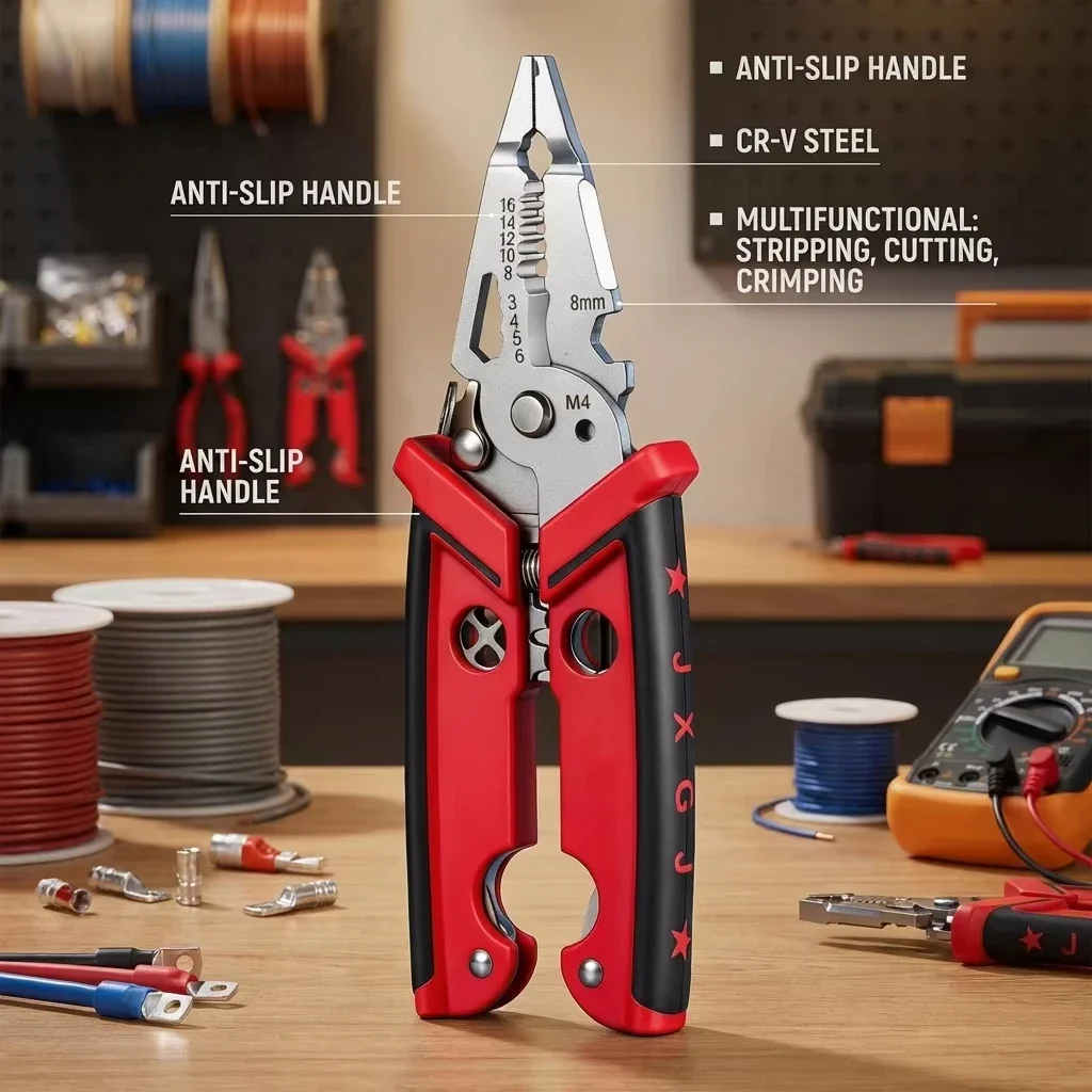 KEBIDUMEI 18-in-1 Electrician Crimper Pliers Multipurpose Wire Stripper Professional Double-Blade Hand Tool for Wiring