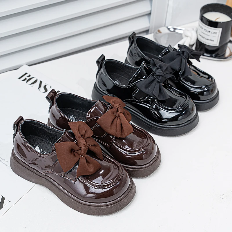 Girls Leather Shoes for Party Wedding Kids Princess Performance Shoes with Bow-knot Children Patent Mary Jane Shoes Size 26-36