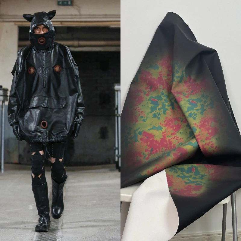 Smart Thermochromic Camo PU Leather Fabric Black Color Shift Apparel Home Decor Metaverse Spring Summer Tech Material