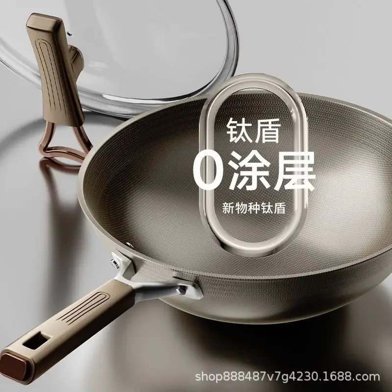 Double Sided Titanium Pan,Non Stick Pan, Household Stir Fry Pan, Induction Cooker with Titanium Stainless Steel Pan, Flat Bottom