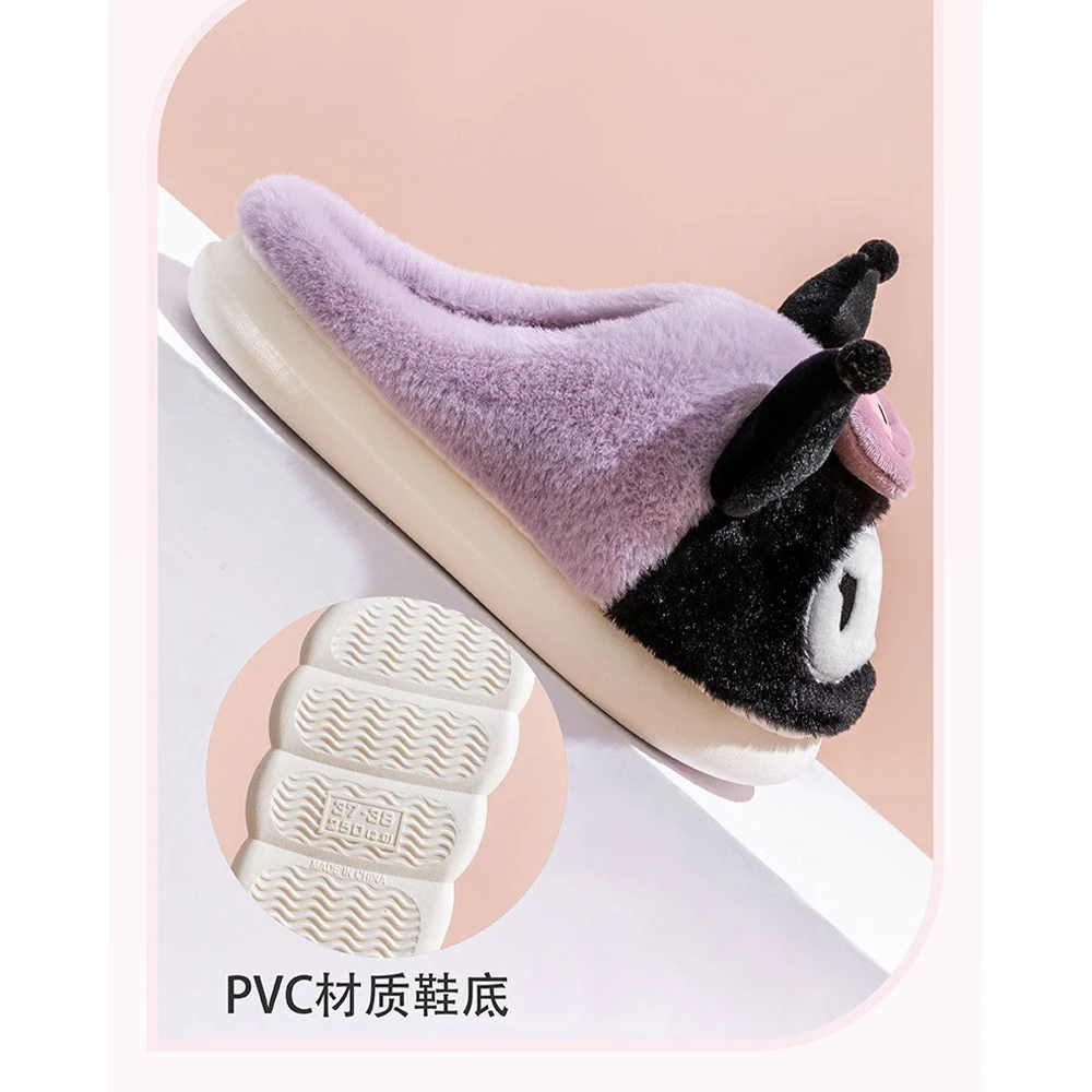 

Kuromi плюшевые тапочки для родителей и детей, женские хлопковые тапочки My Melody Kawaii в стиле аниме Cinnamoroll, осенне-зимняя теплая нескользящая милая обувь на плоской подошве