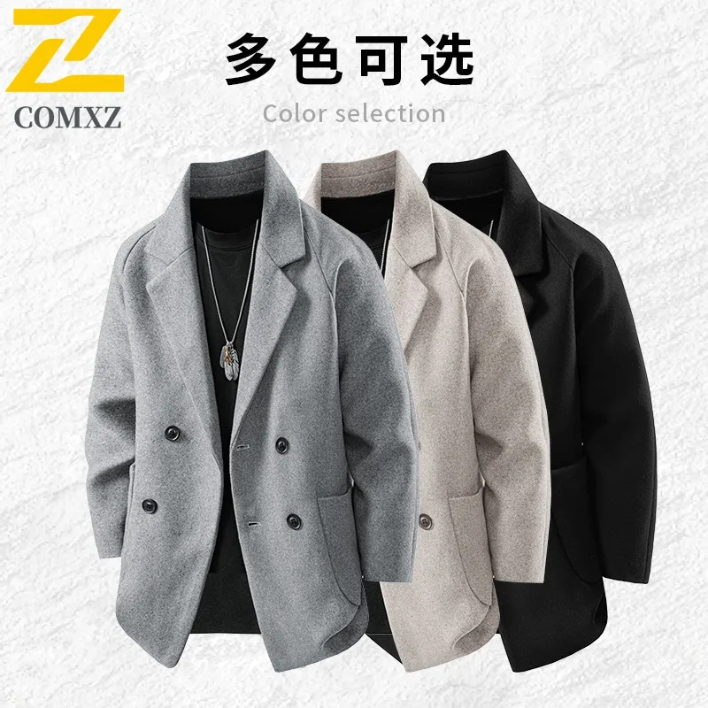 

Men Business Casual Jacket Spring Autumn American Style Notch Lapel Wool Solid Color Coat Waterproof windproof Urban Outerwear