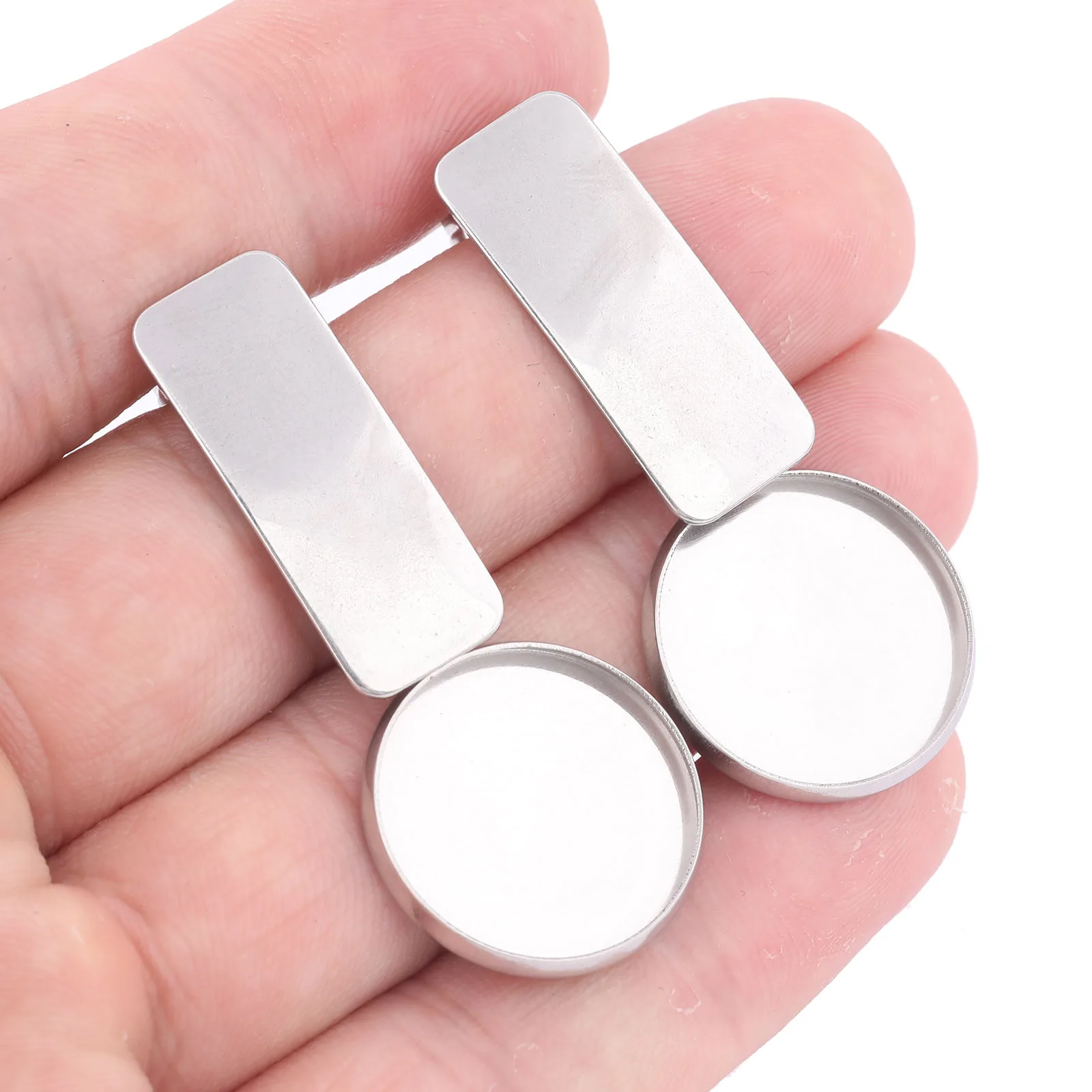 10pcs Stainless Steel Fit 20mm Cabochon Earring Base Setting Blanks Diy Post Earrings Studs Findings For Jewelry Making