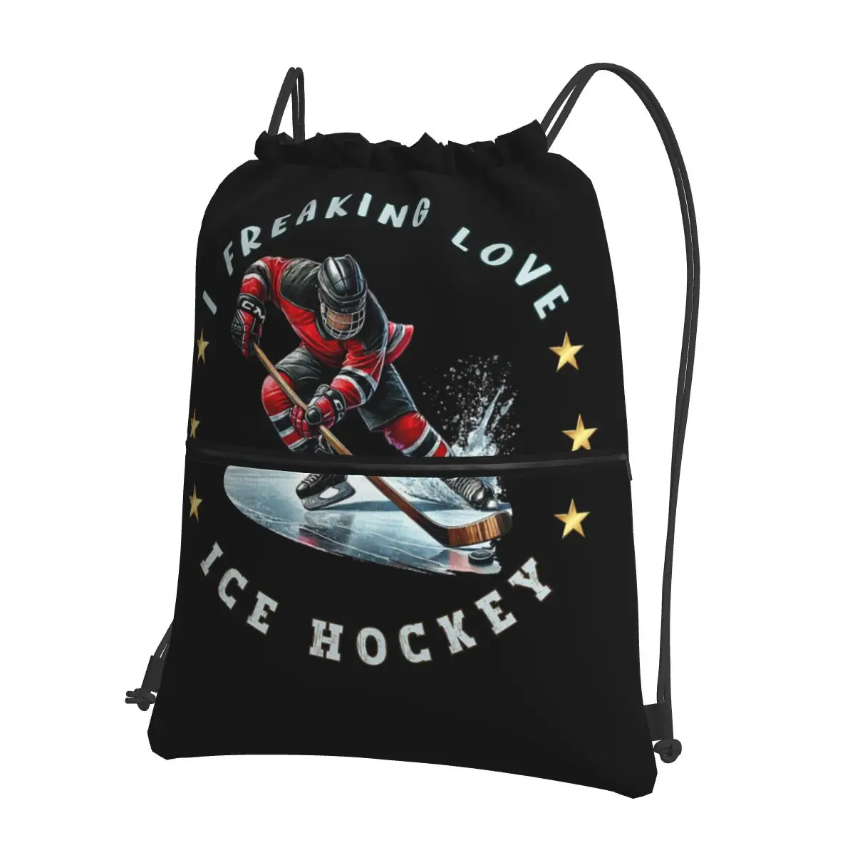 

I Freaking Love Ice Hockey Backpacks Casual Drawstring Bags Sundries Bag Book Bags for Travel Students