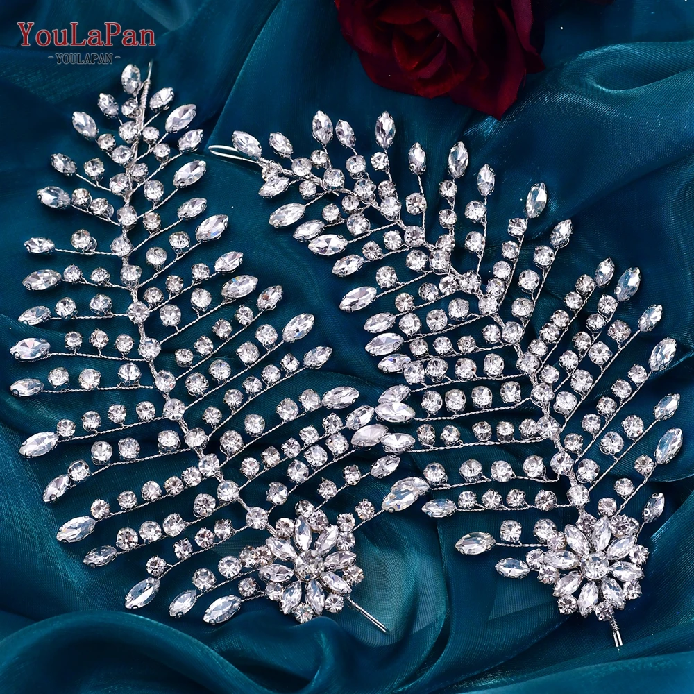 YouLaPan-corona nupcial de hoja de cristal para mujer, diadema de boda, Tiara de flores, accesorios para el cabello, corona de novia y reina, HP441