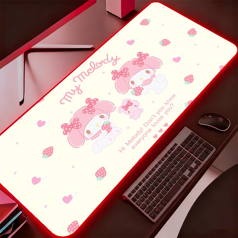 

RGB Mouse Pad Sanrio Anime Carpe Large PC Gamer Computer LED Mausepad Keyboard Gaming Accessories Backlight Desk Mat Durable