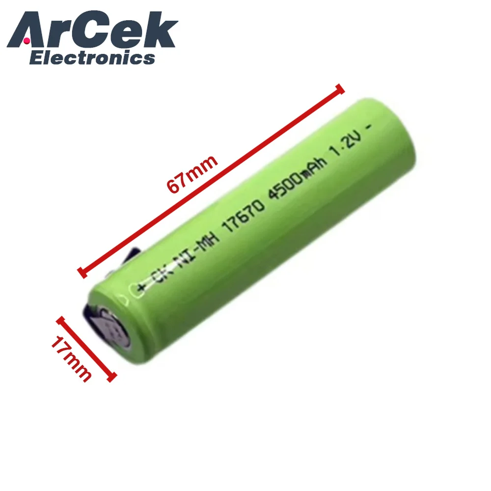2PCS 17670 with Tabs NiMH 1.2V 4500mAh 4/3A NI-MH Rechargeable Battery
