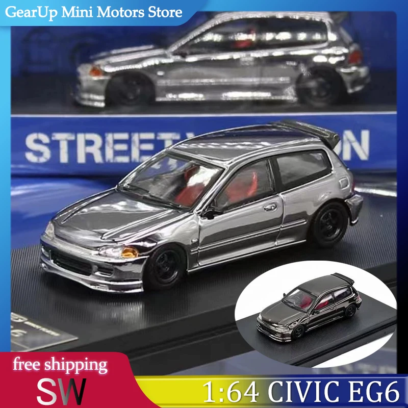 

SW 1:64 Honda Civic EG6, литая под давлением модель автомобиля, черная коллекционная модель дисплея из сплава с игрушками в стиле JDM, в наличии