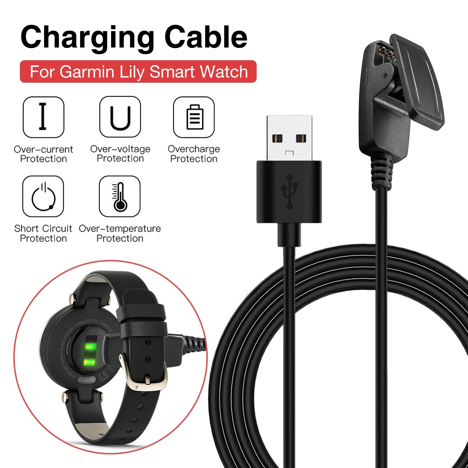 Charger Cable For Garmin Forerunner 35 35J 230 235 630 645 Music 735XT Approach G10 S20 Vivomove HR  Lily USB Charging Clip