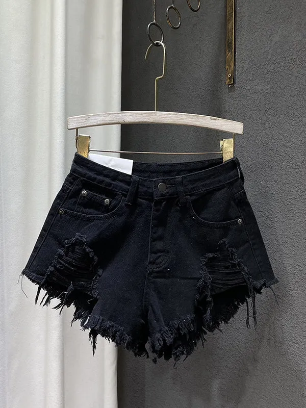 Slimming High Waist Denim Shorts Women's A-Line Wide Leg Hot Pants Fashionable Distressed Frayed Casual Pants Summer 2026