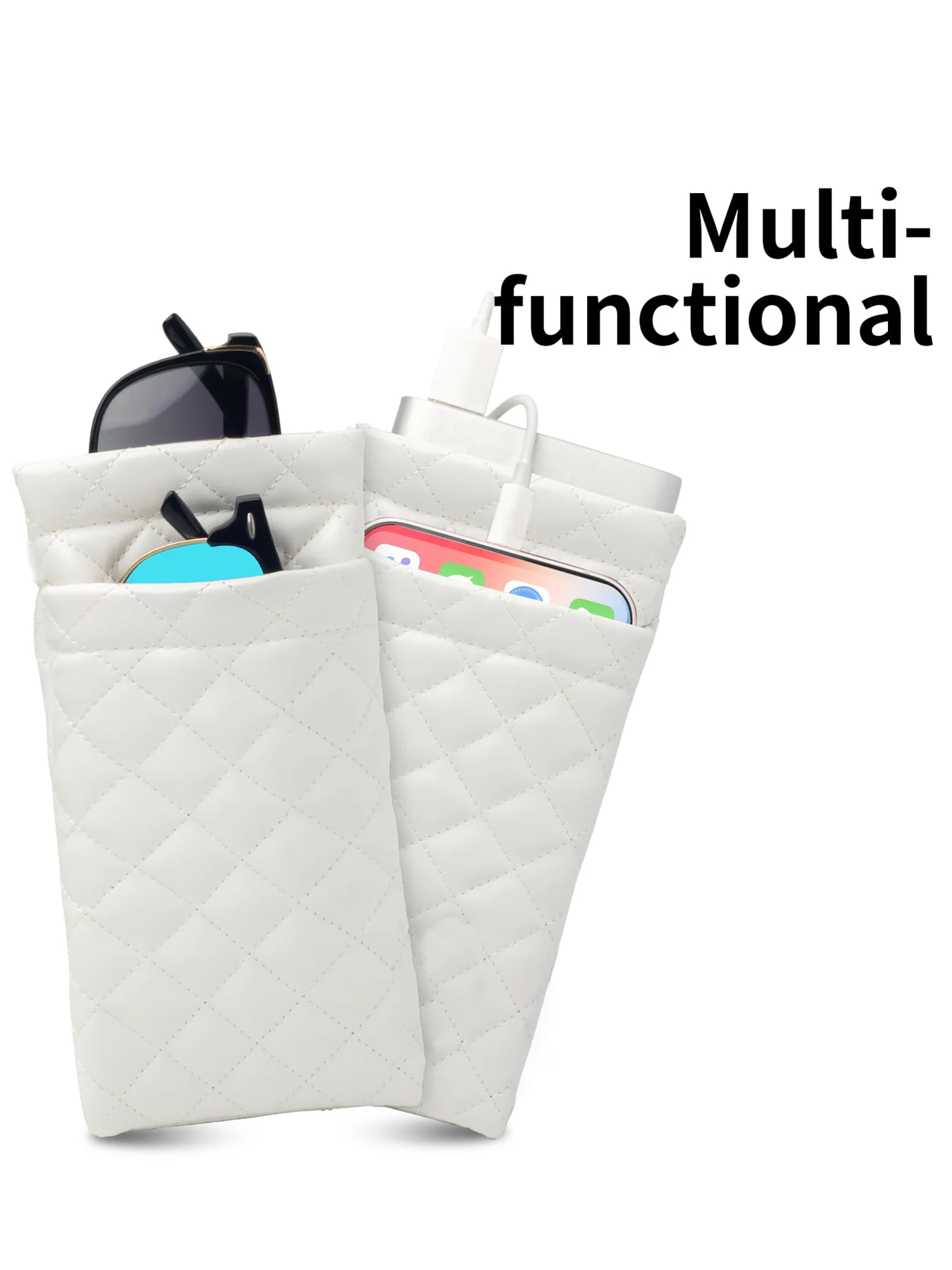 Double-Layer Portable Squeeze Glasses Case PU Soft Leather Solid Color Diamond Sunglasses Bag Multi-Piece Glasses Storage Bag