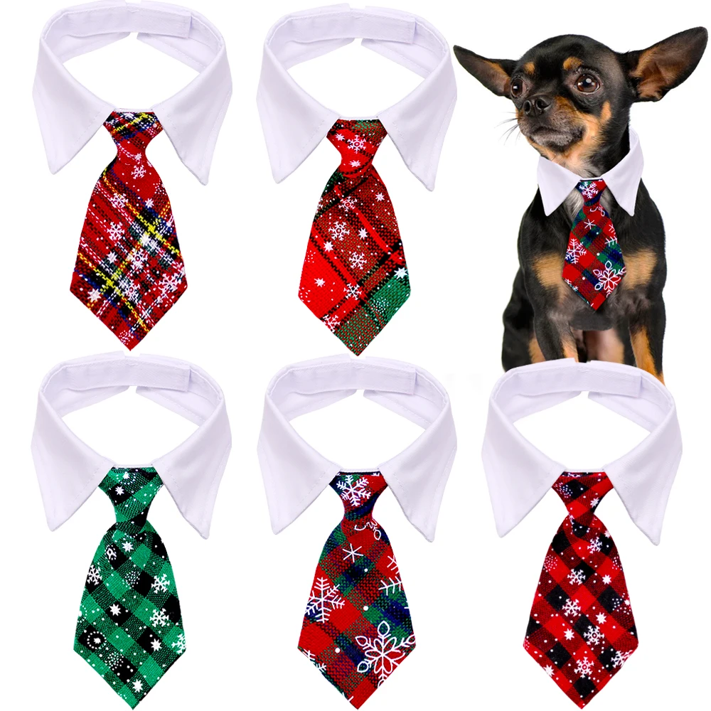 1PCS Christmas Neckties For Dogs Winter Classical Plaid Adjustable Dog Collars Pet Dog Grooming Accessories Puppy Bowties