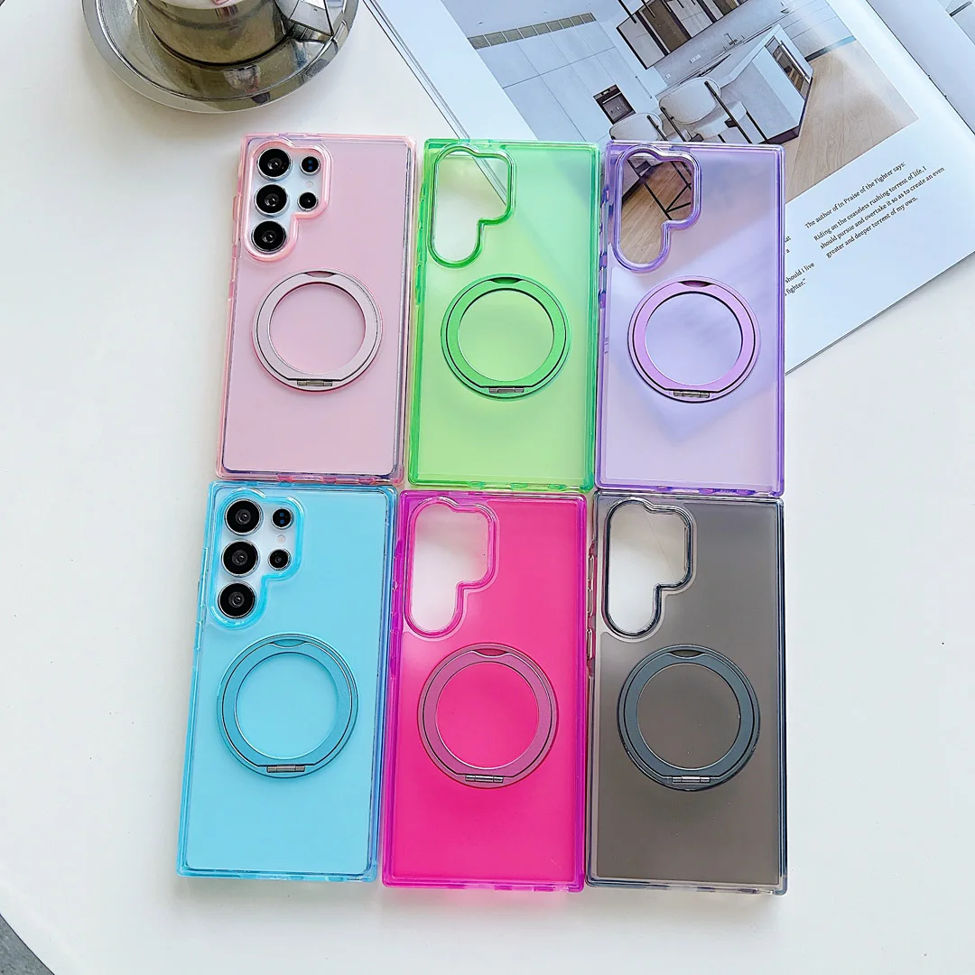 

360°Rotating Bracket Stand Matte Case For Samsung Galaxy S24 Plus S25 S26 Ultra A56 A17 Anti-drop Magnetic Wireless Charge Cover