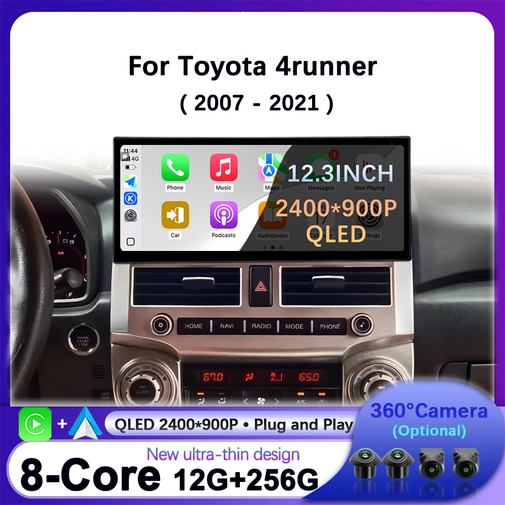 Navigation GPS Android 16 For Toyota 4runner 2007-2021 Car Multimedia Player 4G WIFI Bluetooth DSP Stereo Wireless CarPlay 12.3